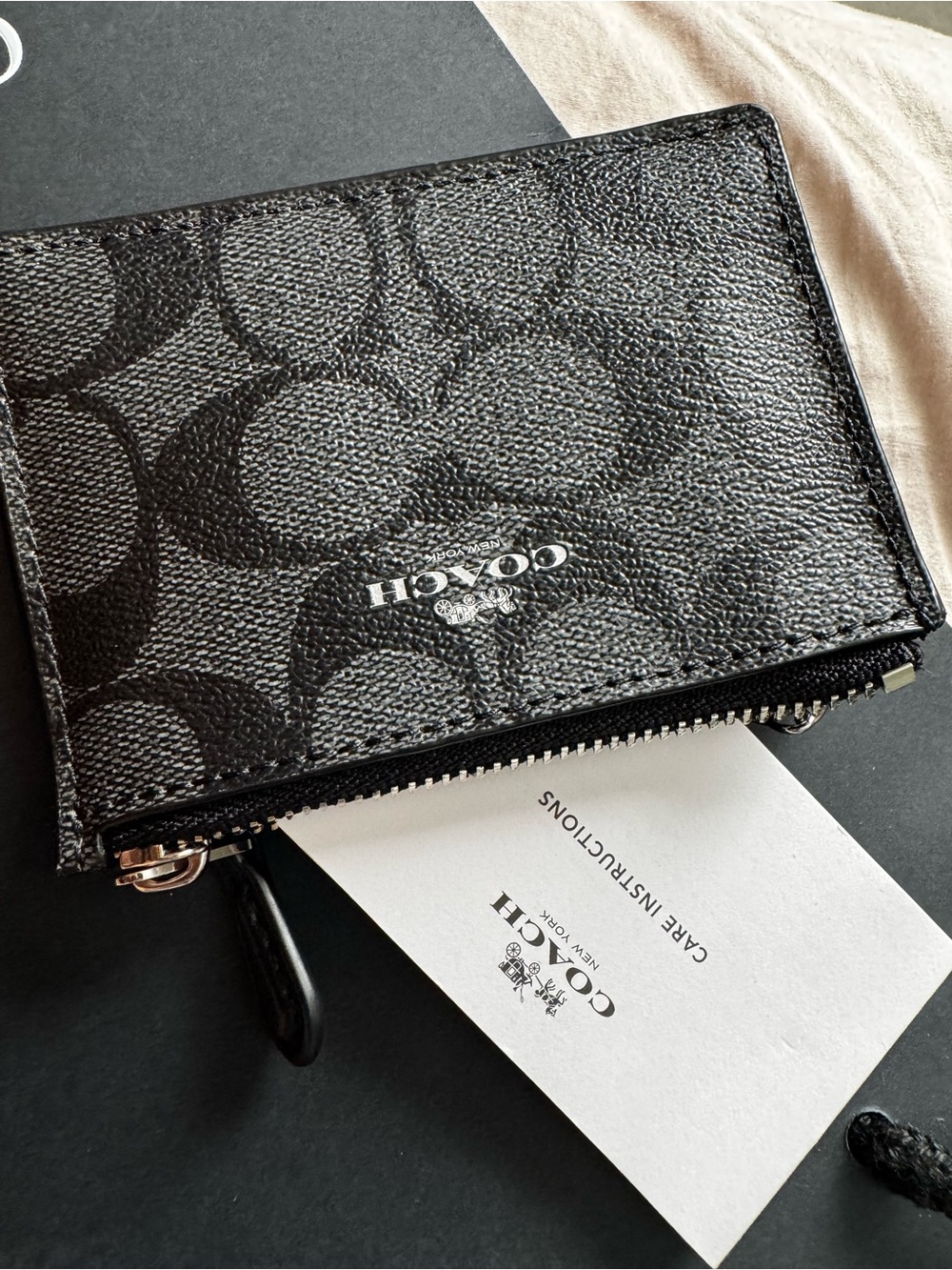 Coach Signature Zip Card Case in Black